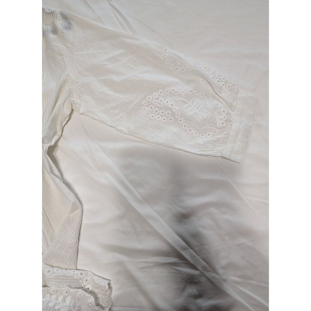 Soft Surroundings 1X White Pintuck Button Down Blouse Embroidered 3/4 Sleeves - Picture 12 of 13